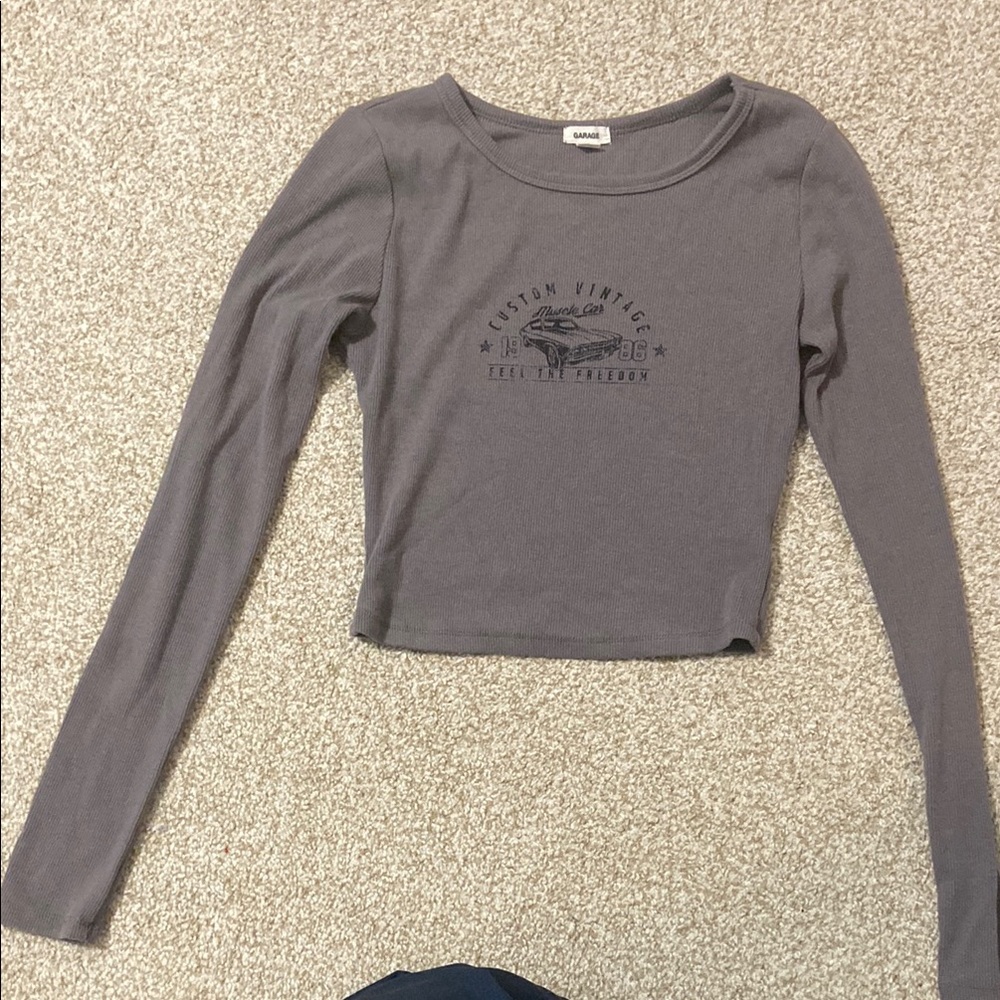 Garage Gray Fitted Crop Long Sleeve Tee